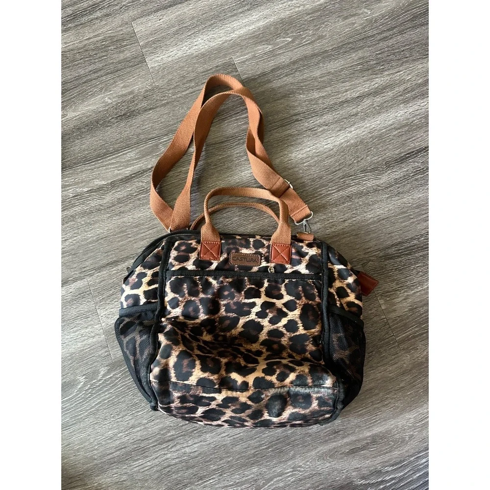 Castura Leopard Print Brown / Black Insulated Zip Top Lunch Tote Bag